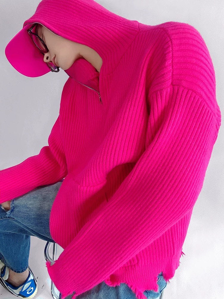 ローズレッドピタヤカラーフード付きジップアップパーカー DP283